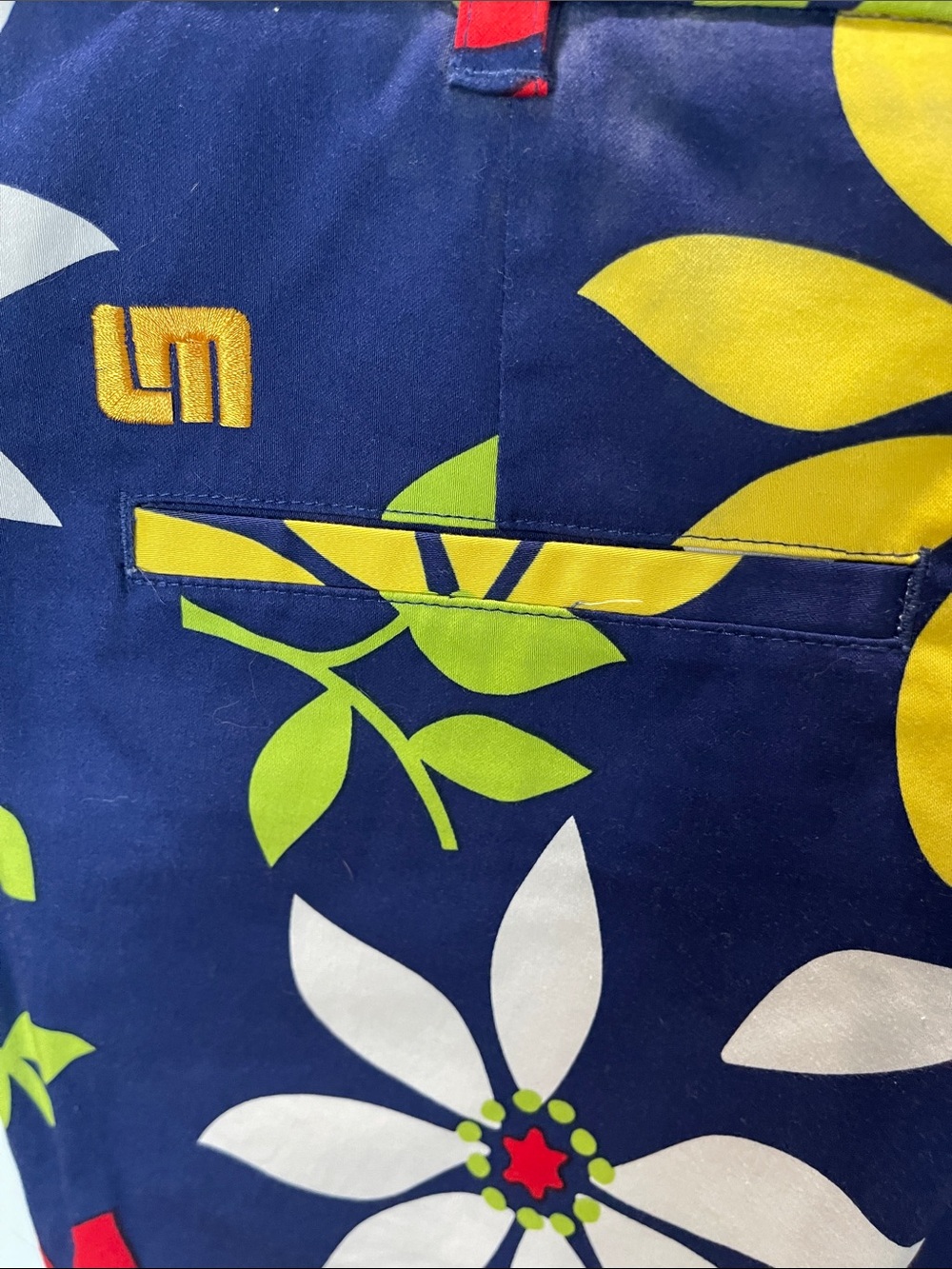 Loudmouth Navy Floral Print Golf Shorts - Yellow, Red, White, Green - Picture 3 of 3